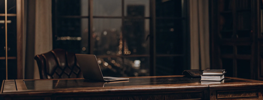 Law office desk prepared for a consultation with an attorney for business litigation.