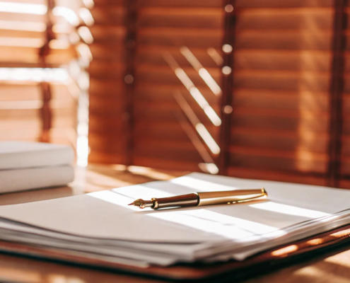 Legal documents being reviewed to determine what constitutes a material breach of contract.