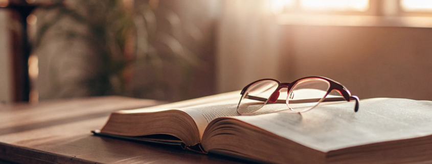 Open book and glasses on a desk, used to decide if you need a probate attorney.