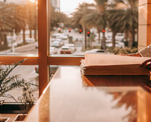 Landlord reviewing legal documents for a Florida commercial eviction process.