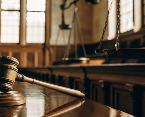 Gavel and scales of justice deciding who pays the legal costs for contesting a will.