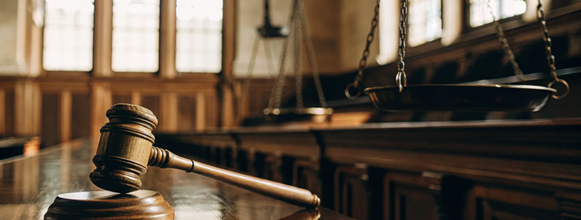 Gavel and scales of justice deciding who pays the legal costs for contesting a will.