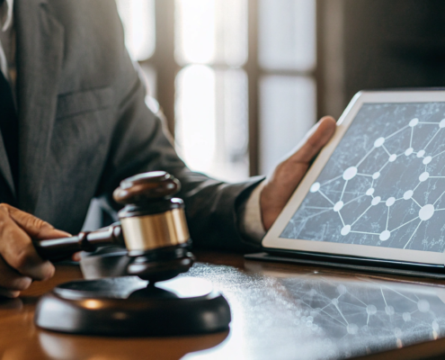 A lawyer with a gavel reviews the legal steps to sue someone for scamming you online.