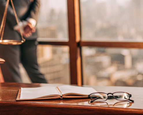 A real estate attorney reviews a property contract before closing.