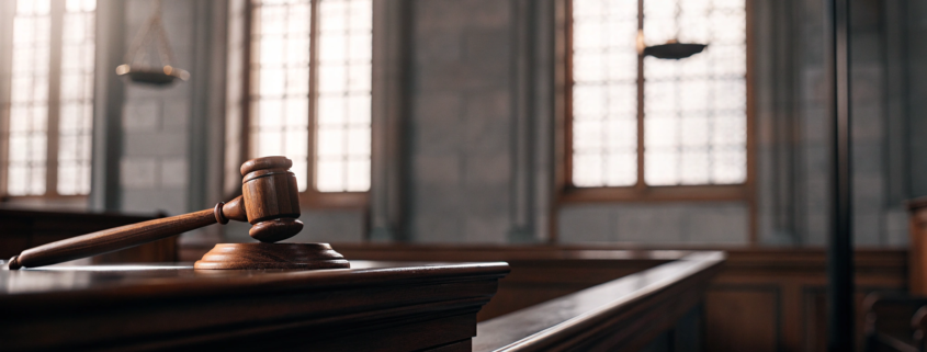 A judge's gavel on a bench for a legal guide on how to sue for deception in Florida.